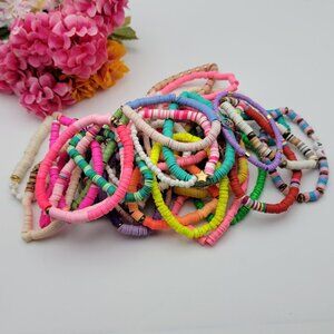 Lot of 40 Heishi-Style Polymer Clay Stretch Bracelets – Beach Surfer Stackable